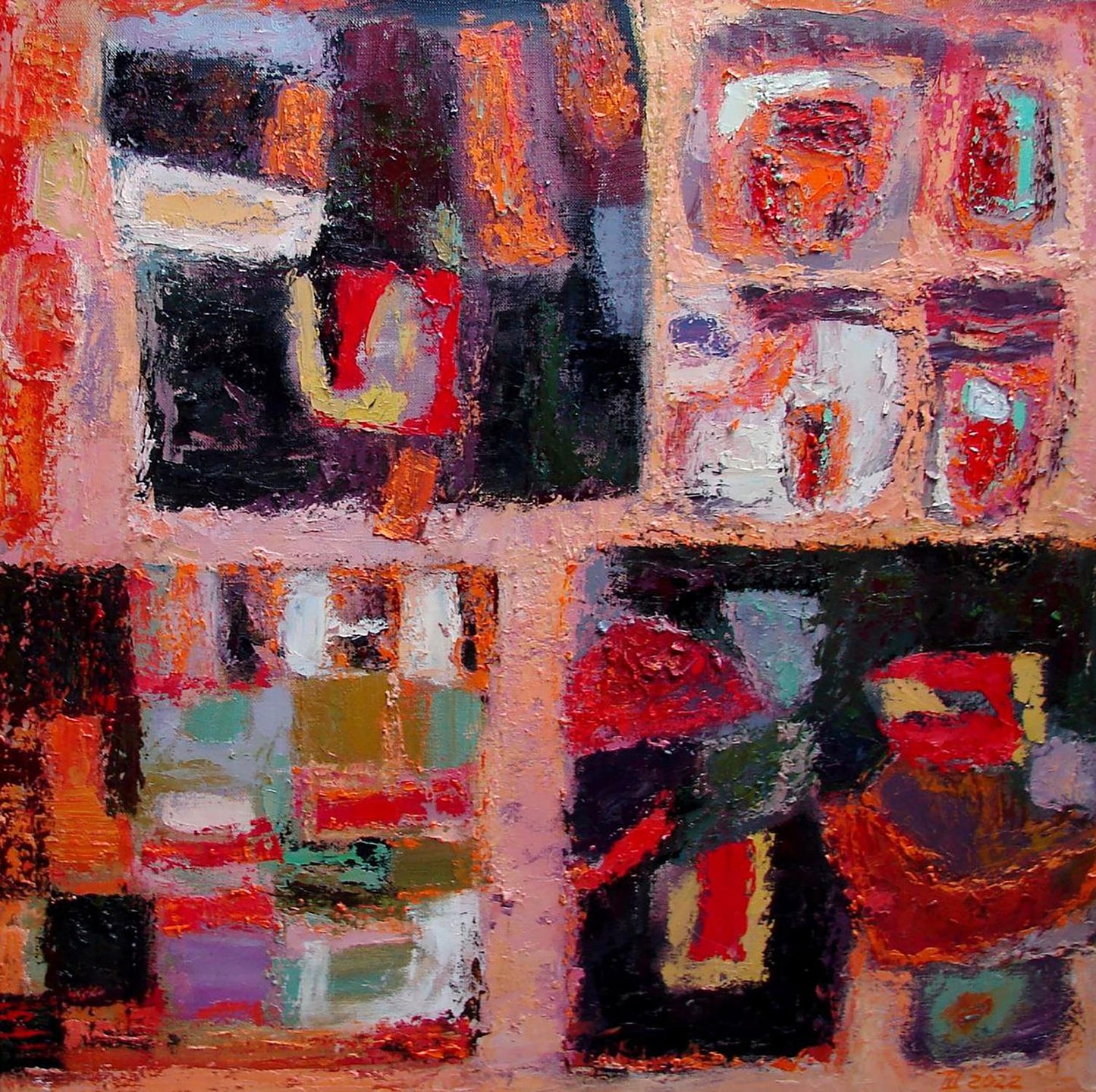 Vibrant Oil Painting Patchwork by Tatyana Shulyak with impasto textures