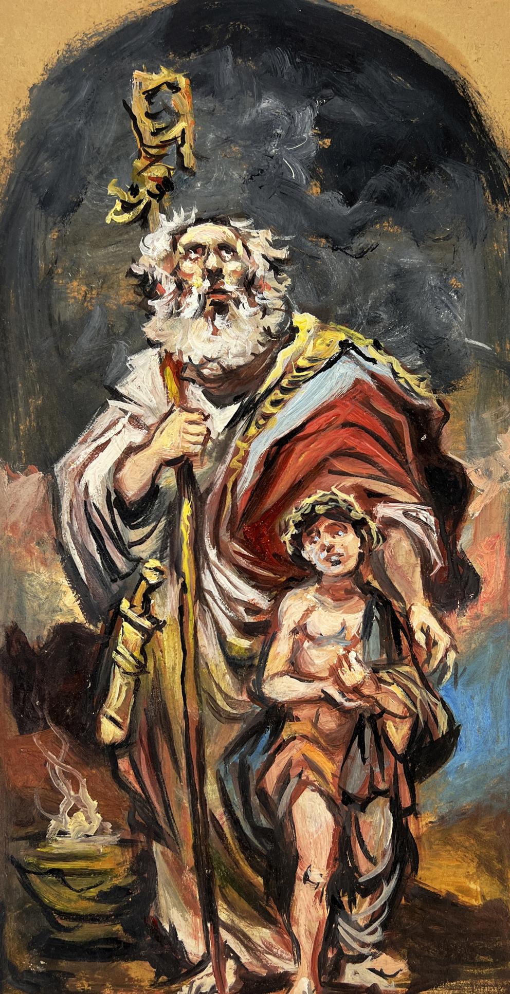 Dramatic oil painting of bearded father and son by Alexander Litvinov