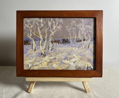 Oil painting The end of winter is coming soon by Oleksiy Ivanyuk in brown frame