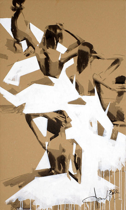 Abstract ballerinas painting by Dima Filatov in brown white tones