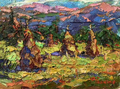Vibrant impressionistic oil painting of mountain fields by Ivanyuk Oleksiy