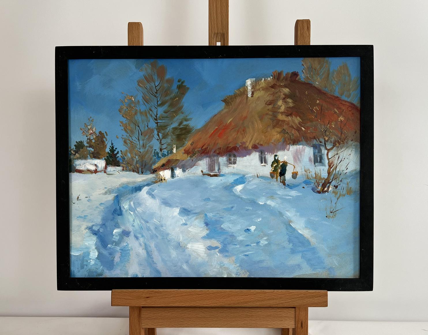 Oil painting Snowy village yard by Yuriy Suprunchuk in black frame