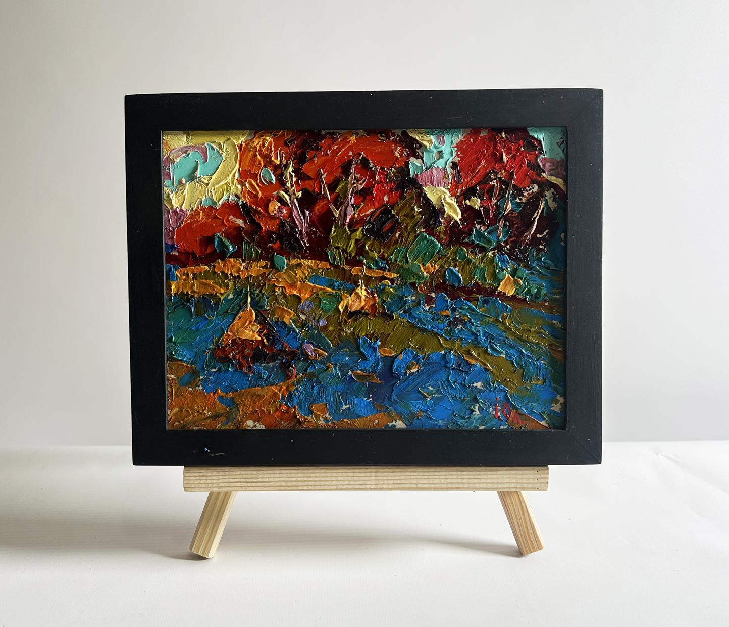 Oil painting Autumn romance in the field by Oleksiy Ivanyuk in black frame