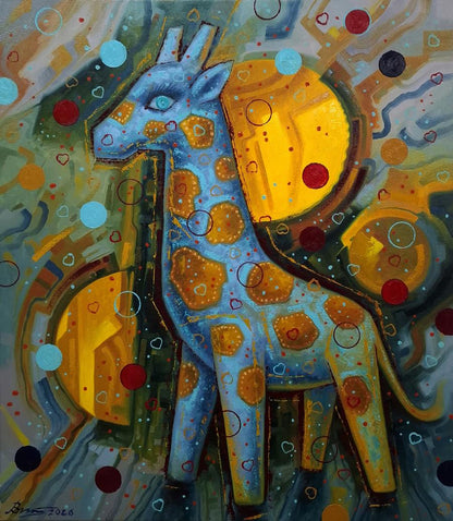 Oil painting The giraffe is walking Sergey Voichenko