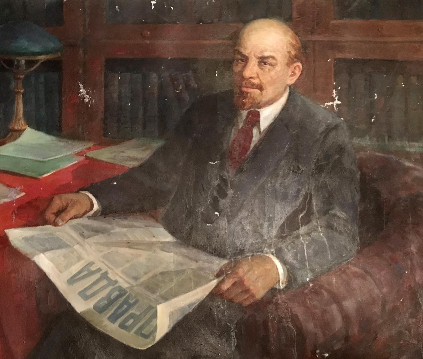 Oil painting of Lenin with newspaper by Fedor Zagorodnyuk