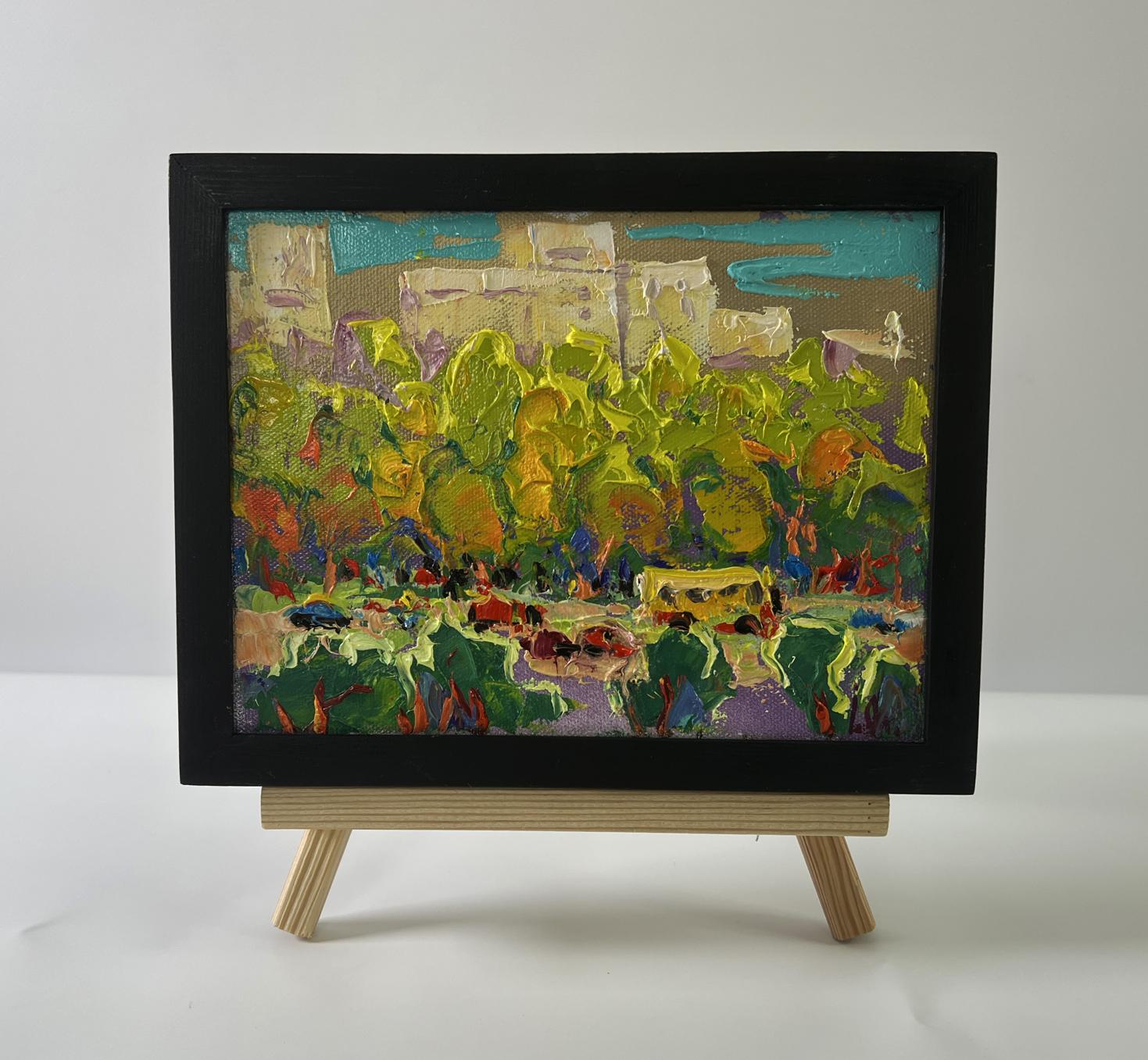Oil painting Morning city by Oleksiy Ivanyuk in black frame