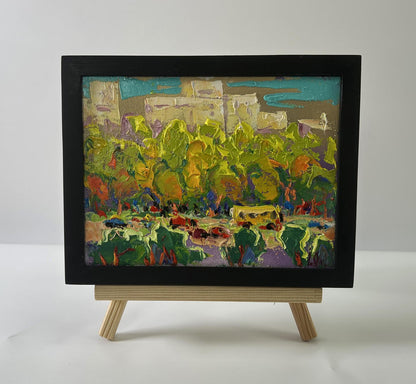 Oil painting Morning city by Oleksiy Ivanyuk in black frame