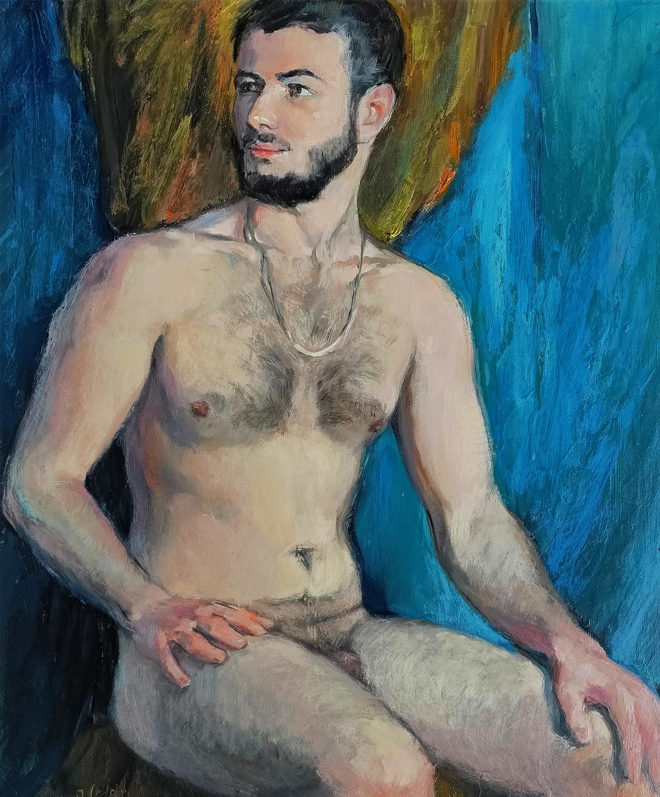 Oil painting The feeling of male freedom by Oksana Osnach bearded man portrait