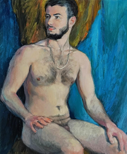 Oil painting The feeling of male freedom by Oksana Osnach bearded man portrait