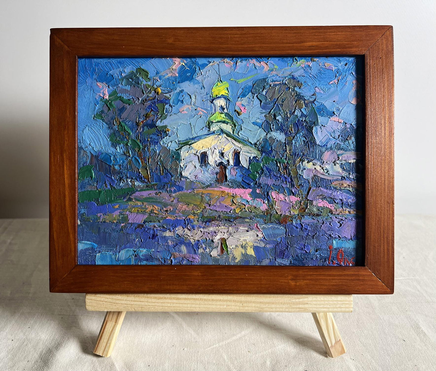 Oil painting Early in the morning at church by Oksana Ivanyuk
