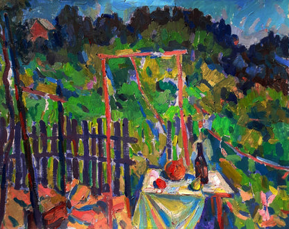Vibrant impressionistic oil painting In the garden where each leaf whispers by Pavel Dobrev