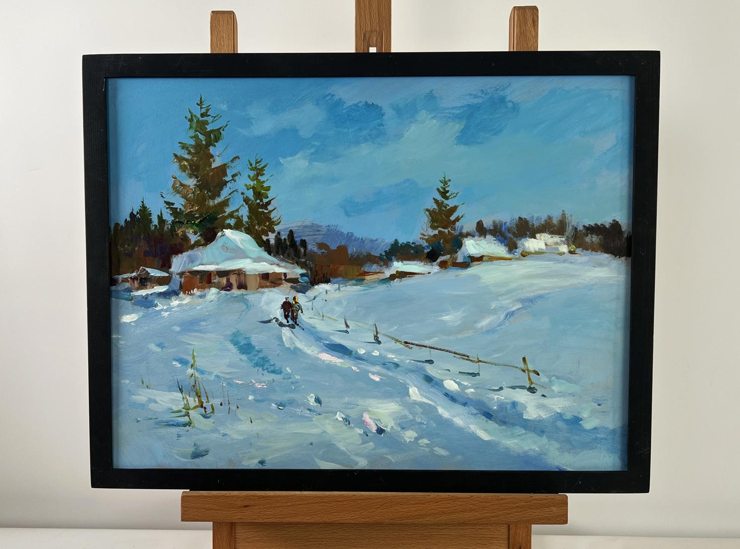Oil painting Along the Snowy Path by Yuriy Suprunchuk, framed winter landscape