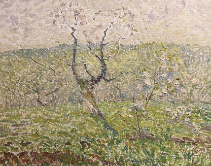 Oil painting Spring by Viktor Sevastiyanov: solitary tree with blossoms