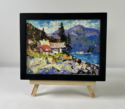 Oil painting Silence in the Mountains by Oleksiy Ivanyuk in black frame