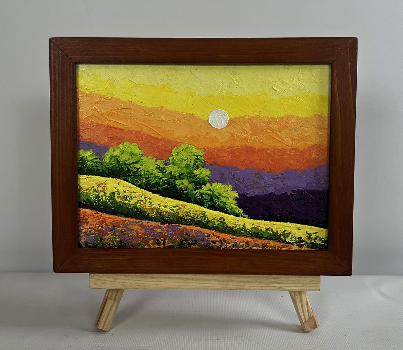 Oil painting Different shades of sunset V. Zadorozhnya in wooden frame