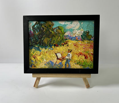 Oil painting Man in Nature by Oleksiy Ivanyuk in black frame