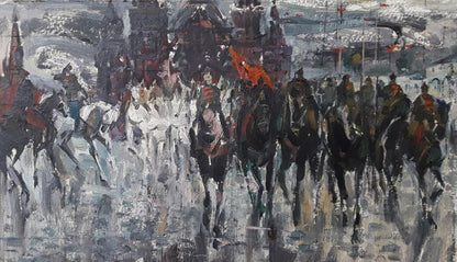 Oil painting of horse parade on Red Square by Vasily Korkishko