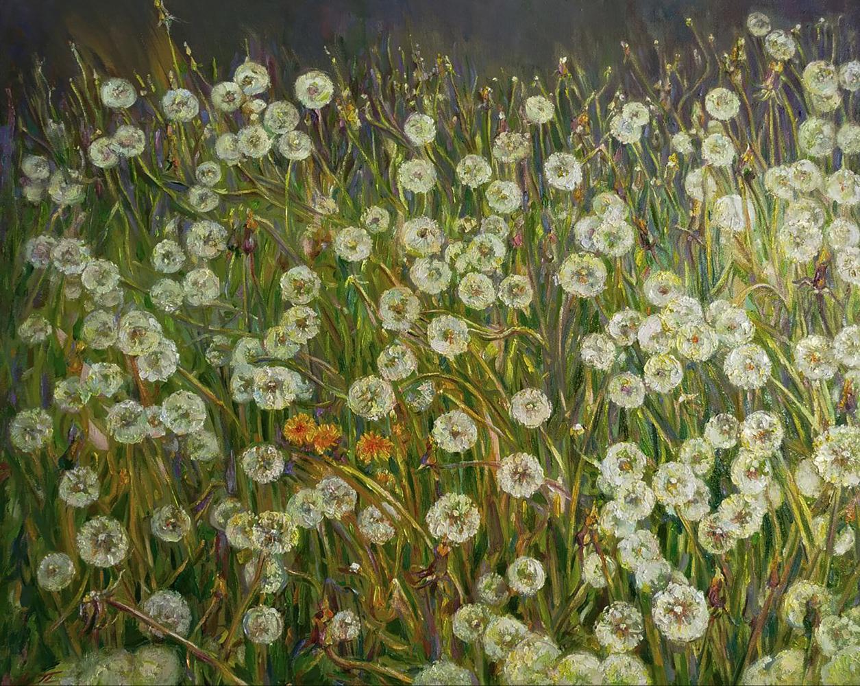 Oil painting of blooming dandelions by Leonid Pavlenko