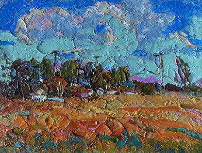 Vibrant impressionist oil painting Buckwheat stubble by Oleksiy Ivanyuk