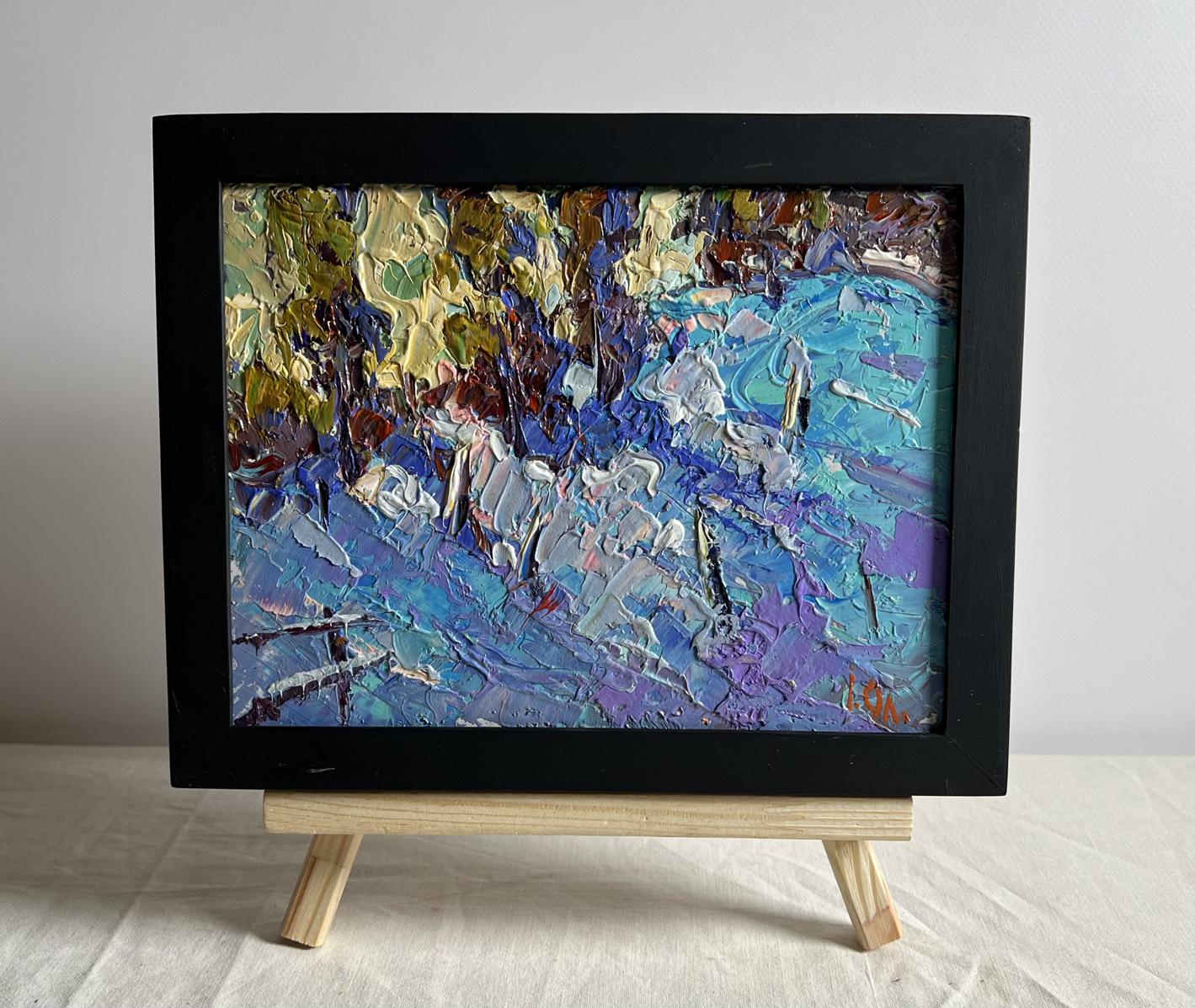Oil painting of large snowdrifts by Oleksiy Ivanyuk in black frame