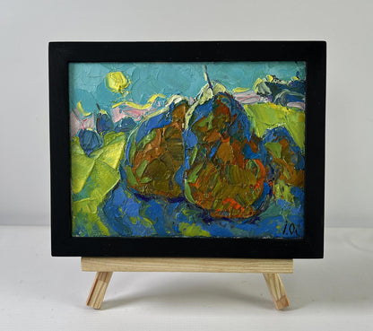 Oil painting Evening light in the fields by Oleksiy Ivanyuk in black frame