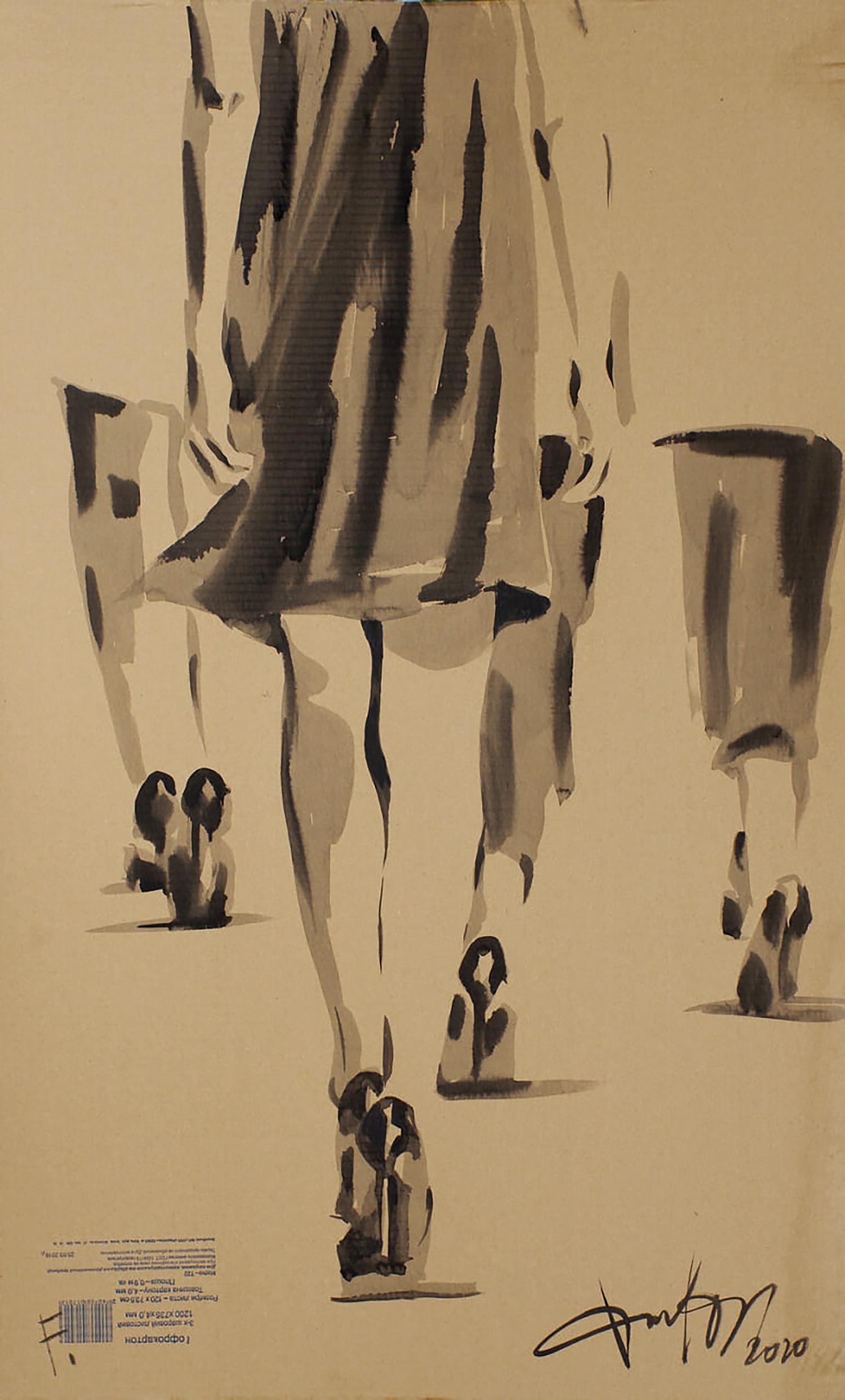 Abstract monochrome ink wash of Every Step by Dima Filatov