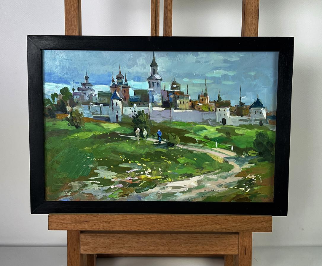 Oil painting City Monastery by Yuriy Suprunchuk in black frame