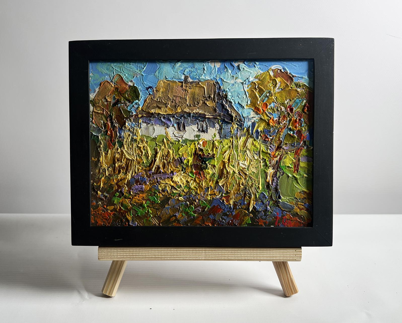 Oil painting Autumn gardening time by Oleksiy Ivanyuk in black frame