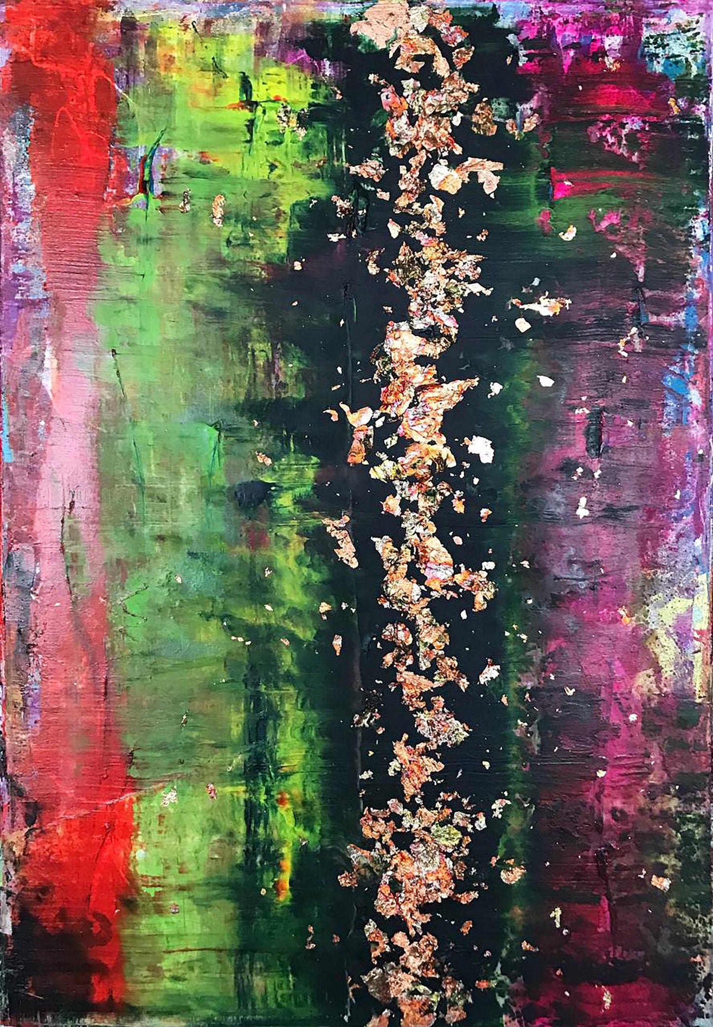 Vibrant Burlesque Olga Melezhik acrylic painting with bold streaks and gold accents