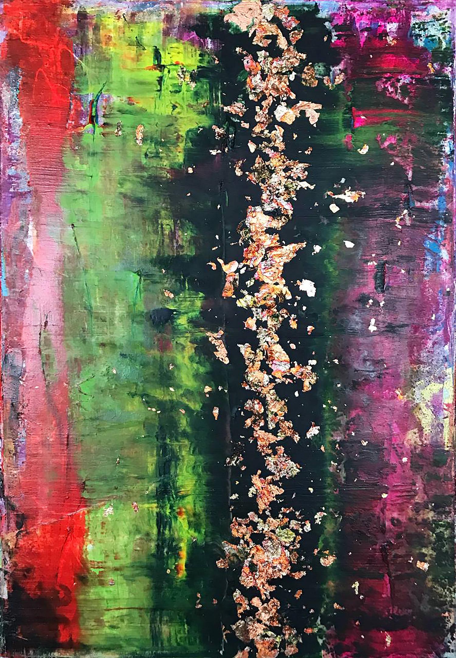 Vibrant Burlesque Olga Melezhik acrylic painting with bold streaks and gold accents