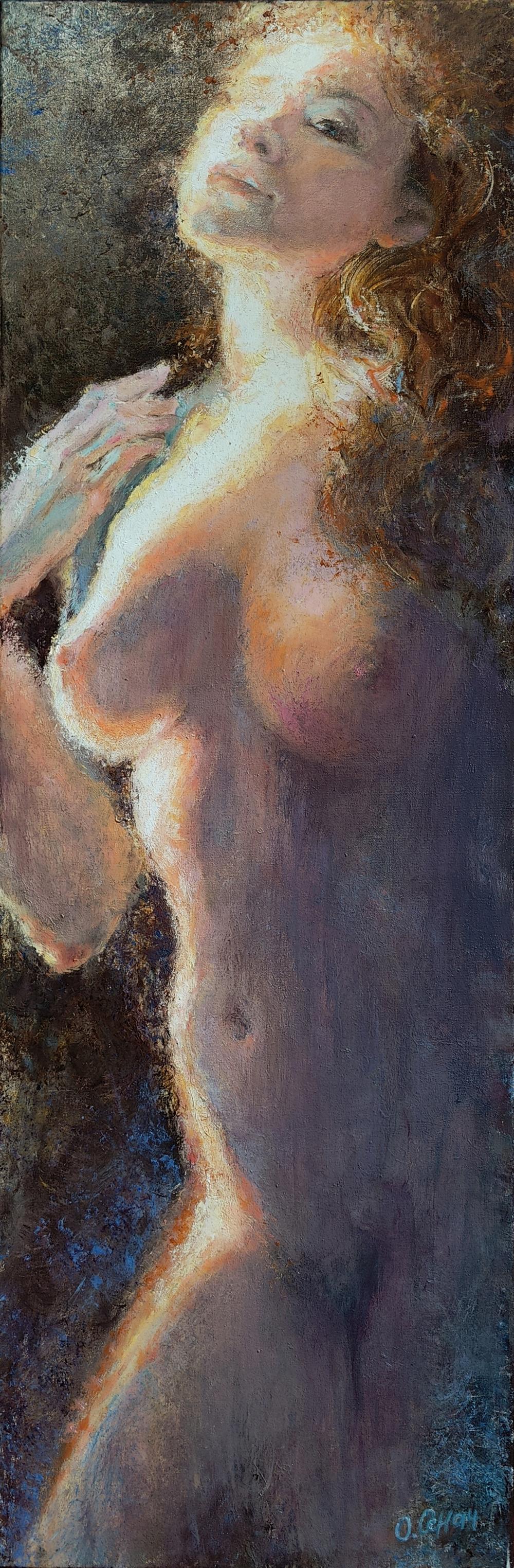 Impressionistic oil painting The light falls on the girl by Oksana Osnach