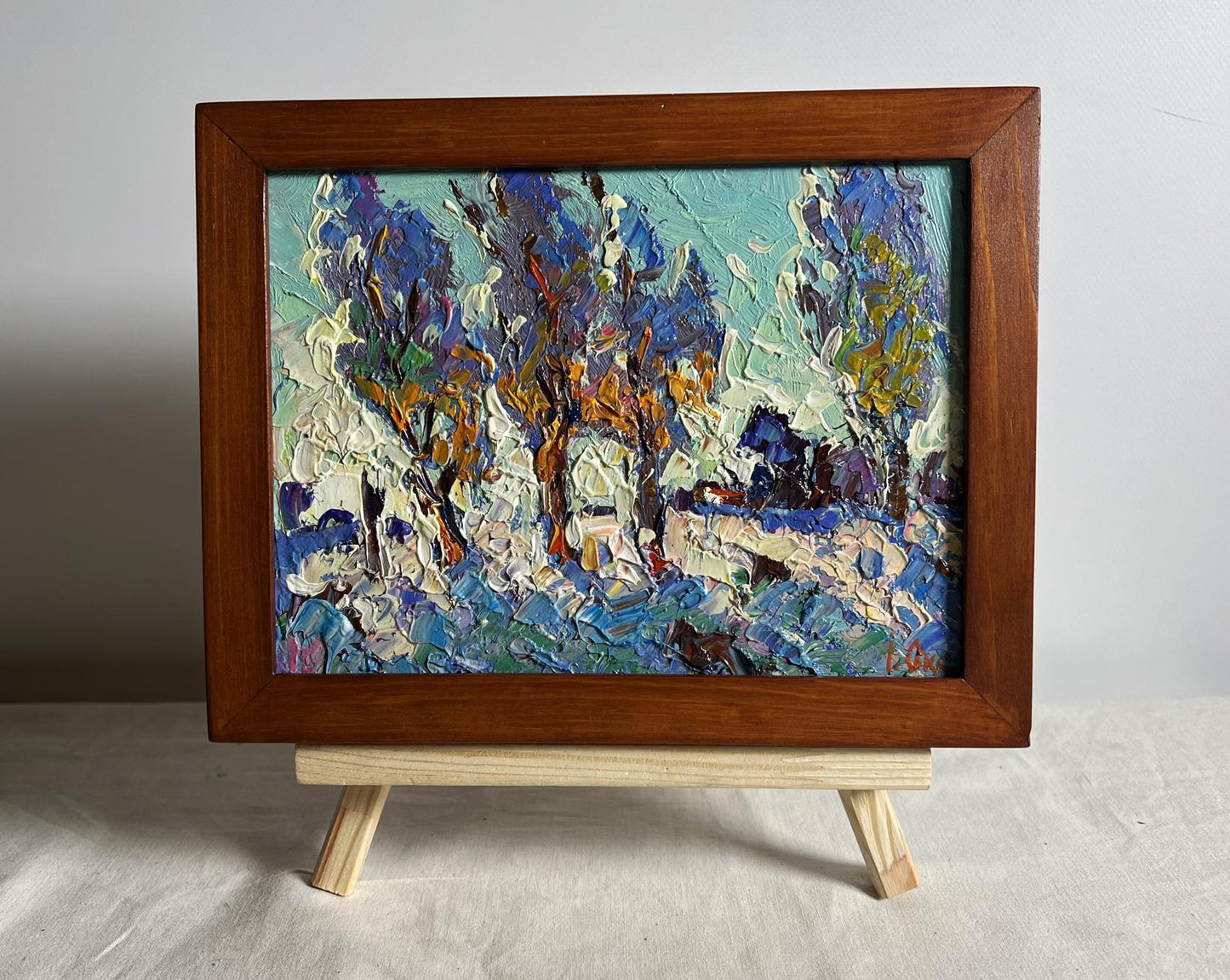 Oil painting Young poplars in snowy field by Oksana Ivanyuk
