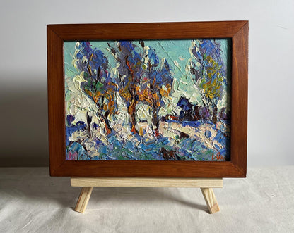 Oil painting Young poplars in snowy field by Oksana Ivanyuk