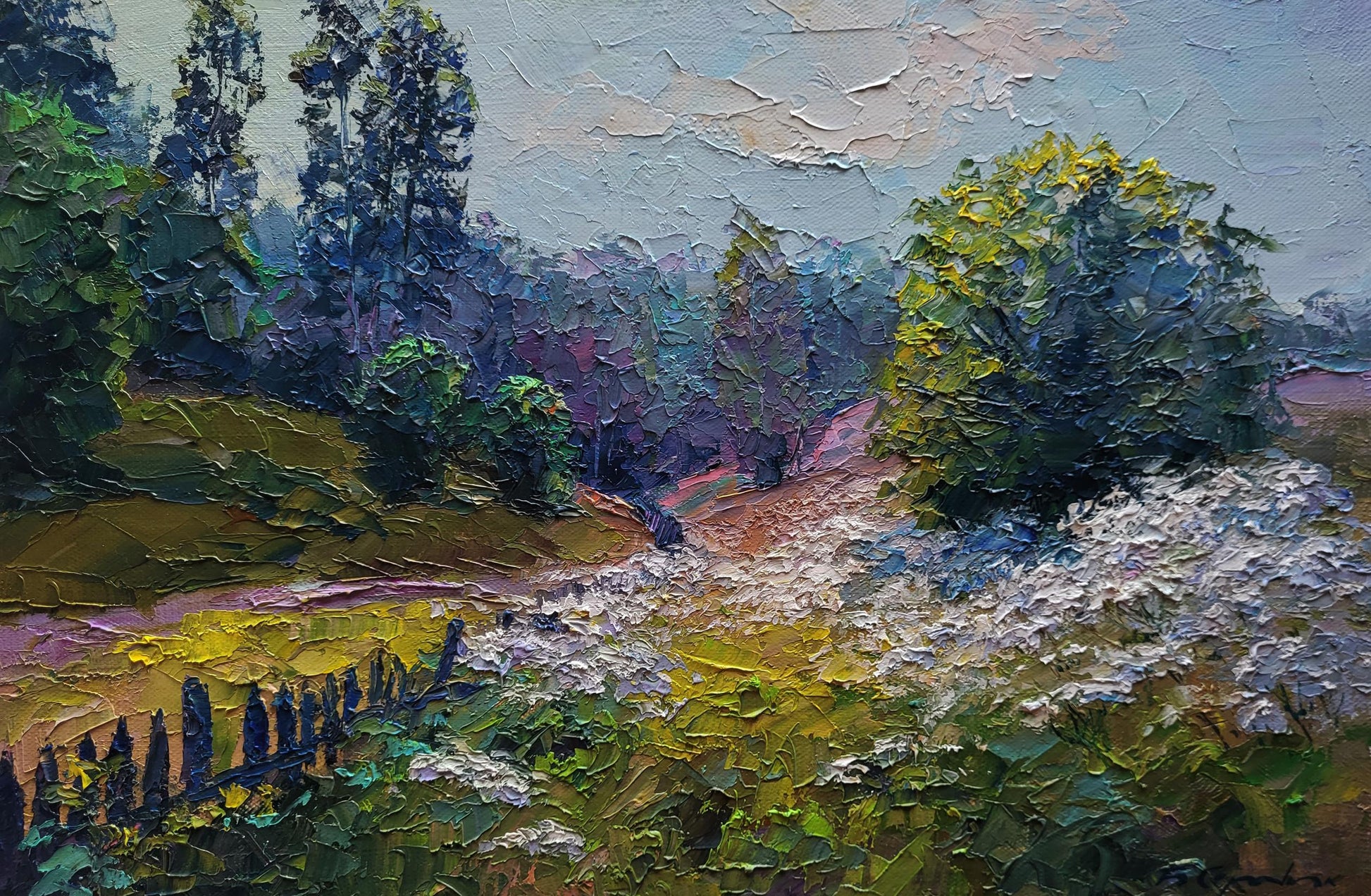 Oil painting Wildflowers are growing by Boris Serdyuk, lush pastoral landscape