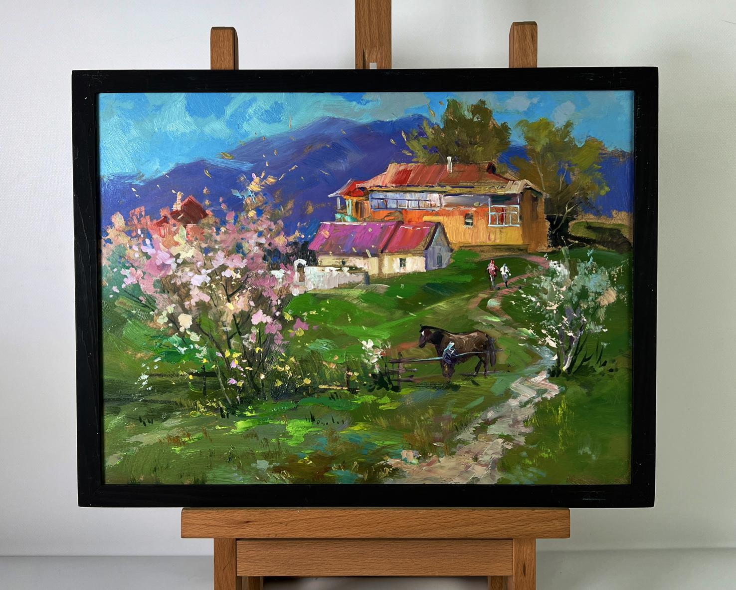 Oil painting House on the Mountain by Yuriy Suprunchuk in black frame