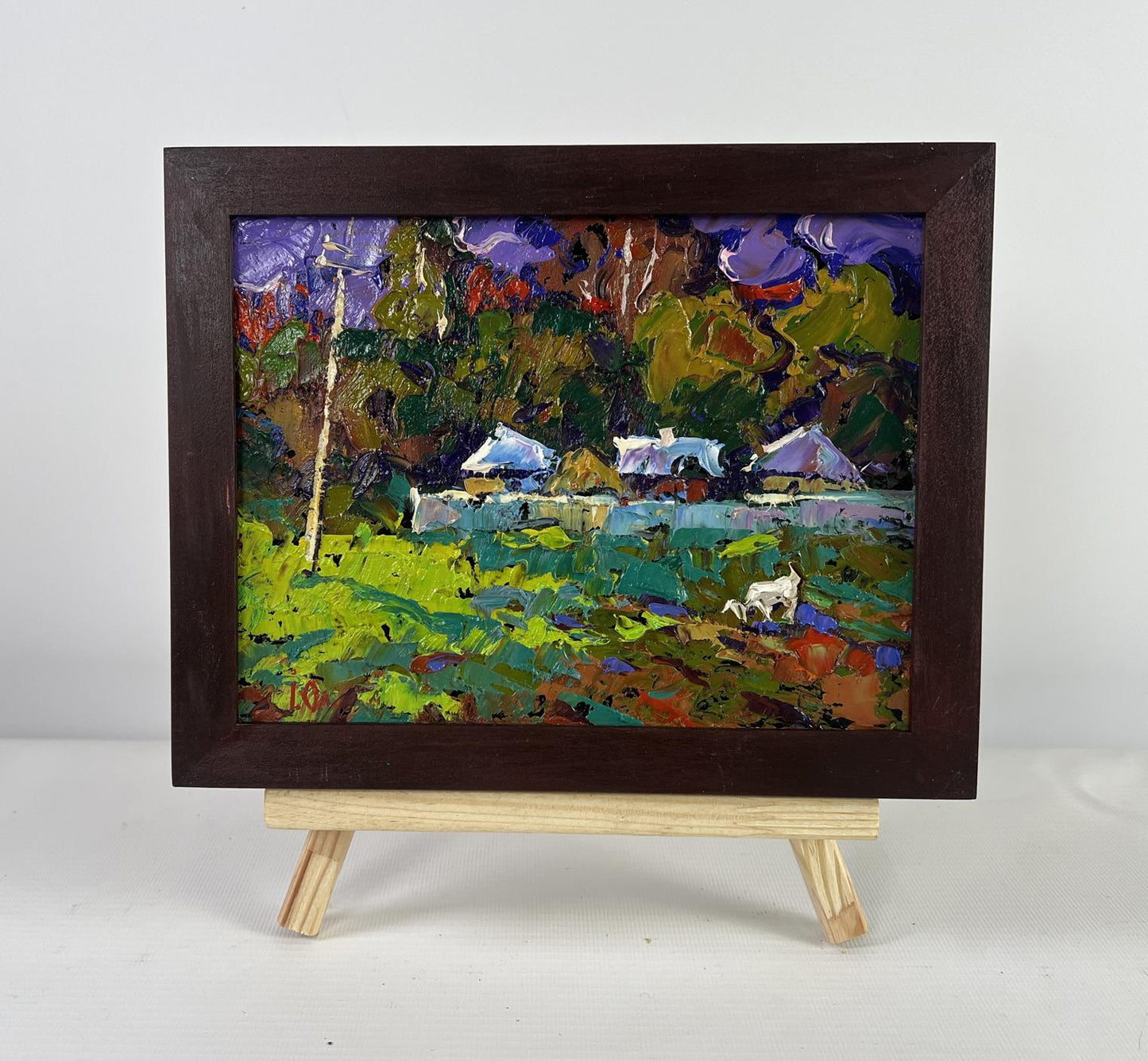 Vibrant Oleksiy Ivanyuk oil painting of village edge in impressionist style, framed