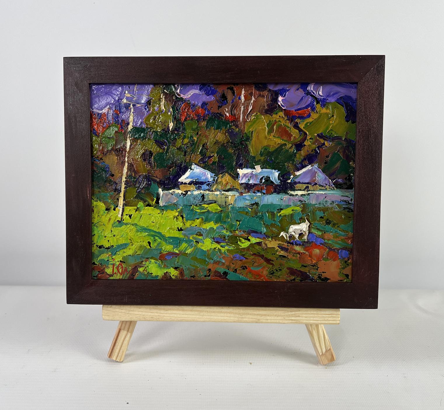 Vibrant Oleksiy Ivanyuk oil painting of village edge in impressionist style, framed