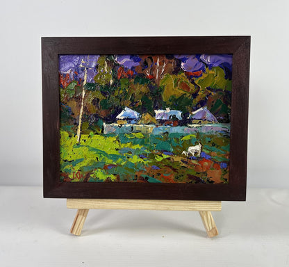 Vibrant Oleksiy Ivanyuk oil painting of village edge in impressionist style, framed