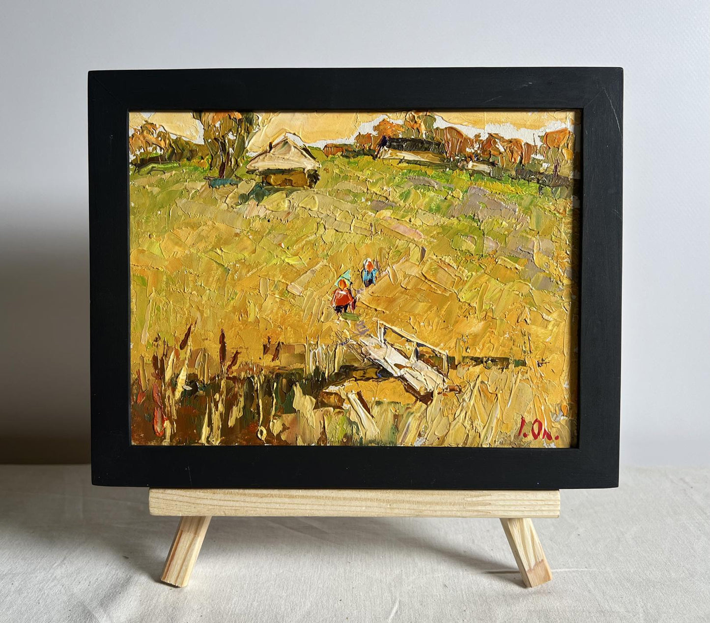 Oil painting Village road to the reservoir by Oleksiy Ivanyuk with impasto brushstrokes