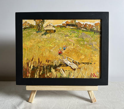 Oil painting Village road to the reservoir by Oleksiy Ivanyuk with impasto brushstrokes