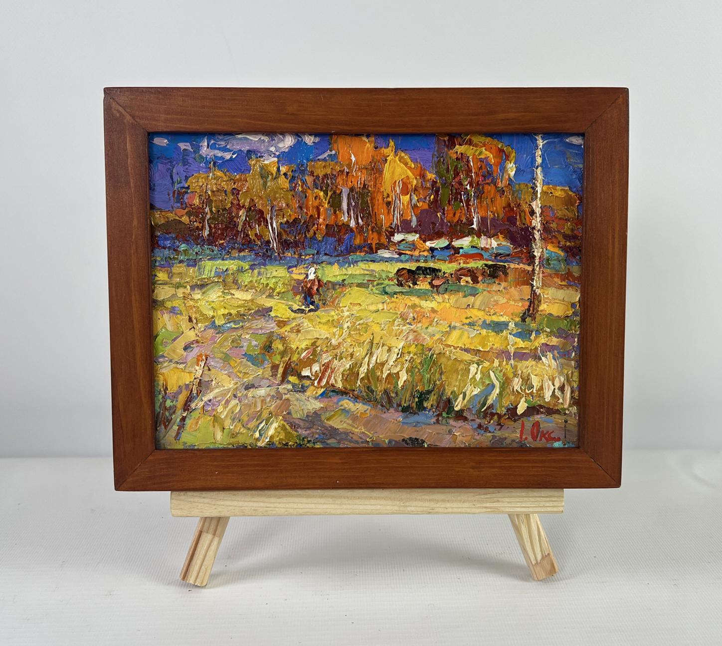 Oil painting Golden breath of autumn by Oksana Ivanyuk in wooden frame