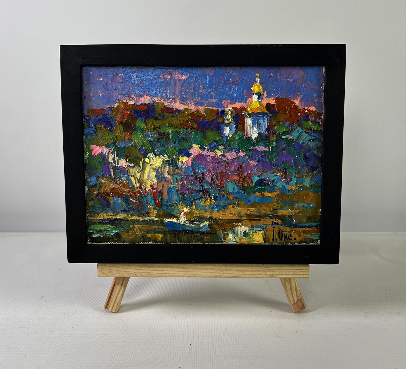 Oil painting Melody through the rural silence by Oksana Ivanyuk in black frame