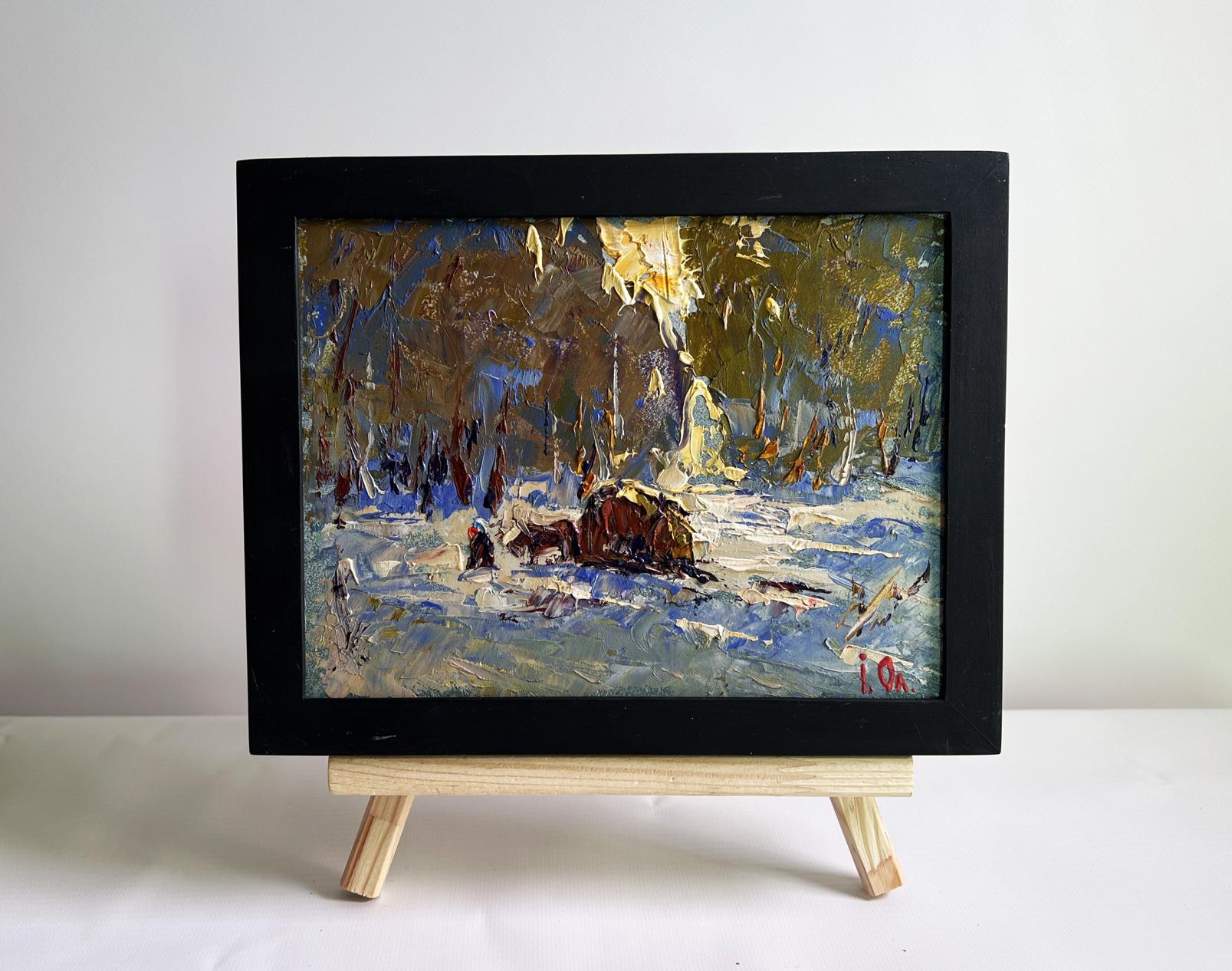 Framed Oil painting Winter evening in the forest by Oleksiy Ivanyuk
