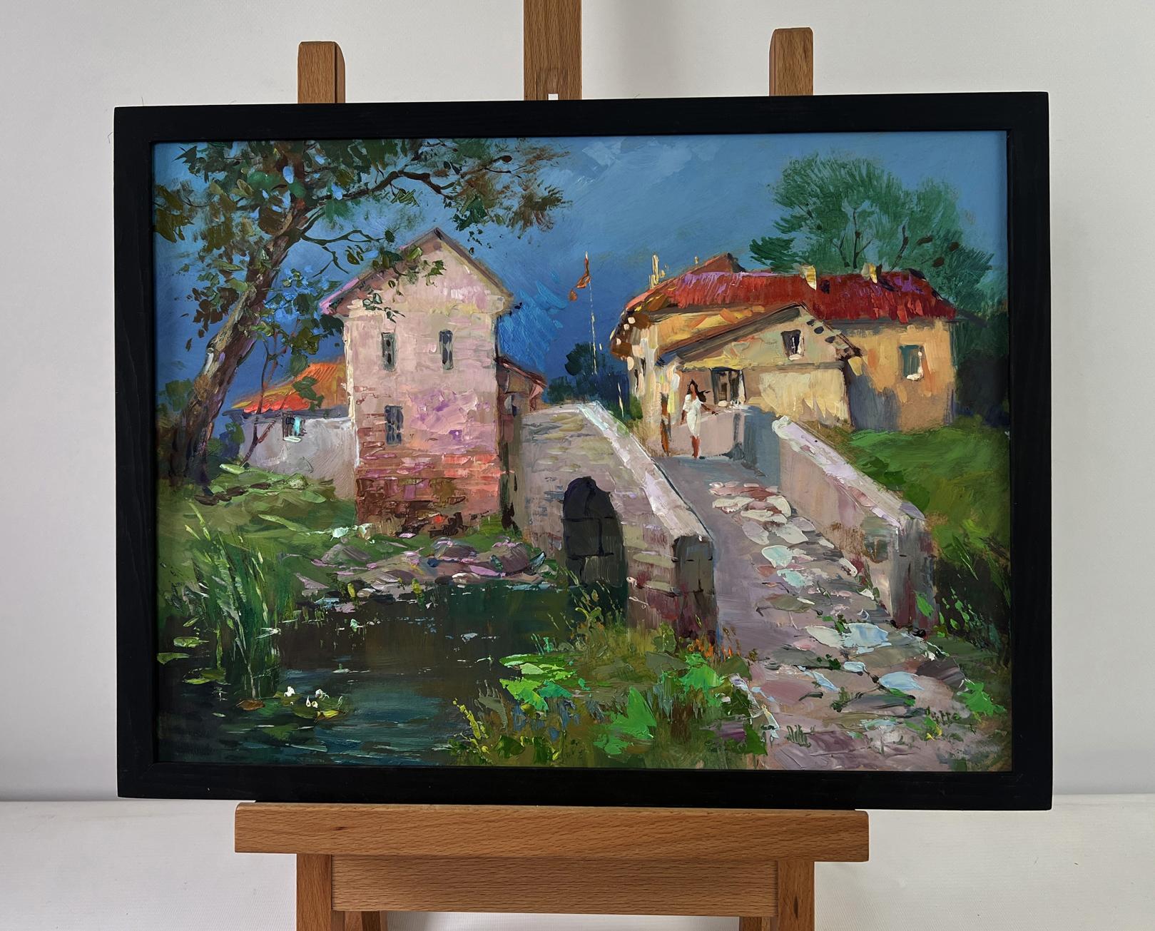 Oil painting The bridge leading to the village by Yuriy Suprunchuk