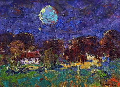 Oil painting Moonlit night in the village by Oleksiy Ivanyuk
