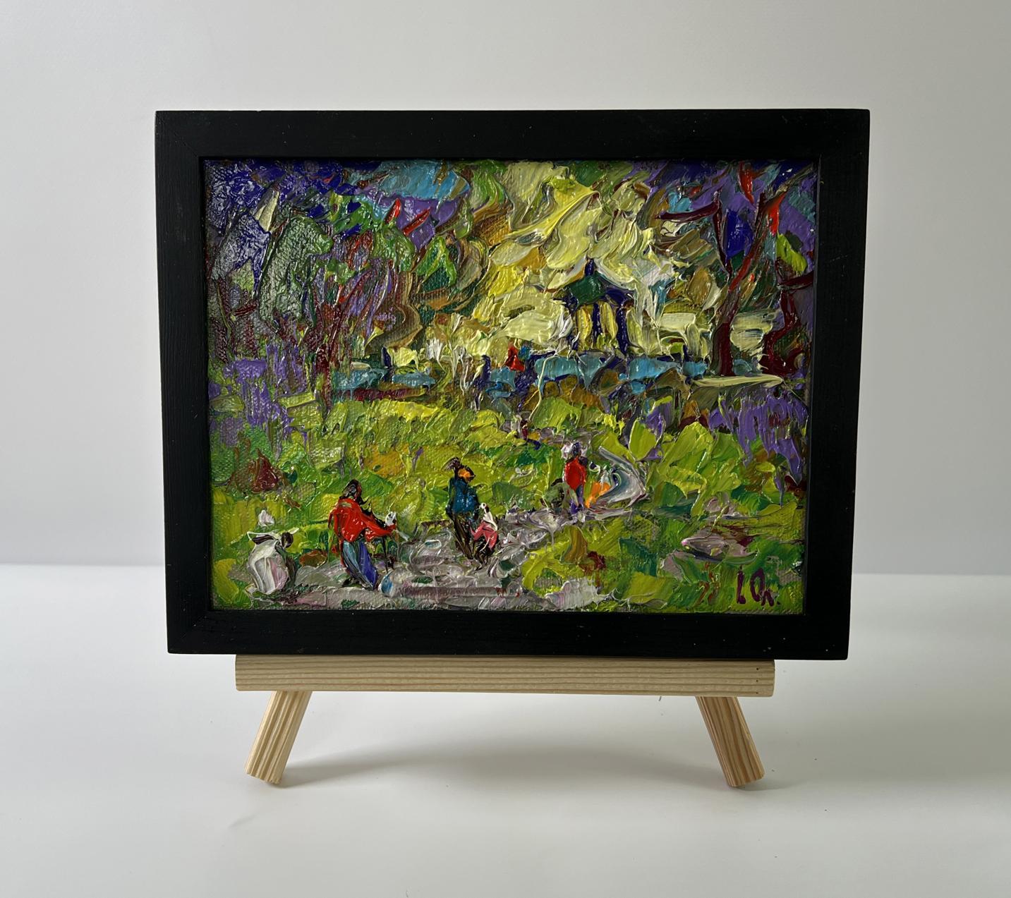 Oil painting City summer park by Oleksiy Ivanyuk in black frame