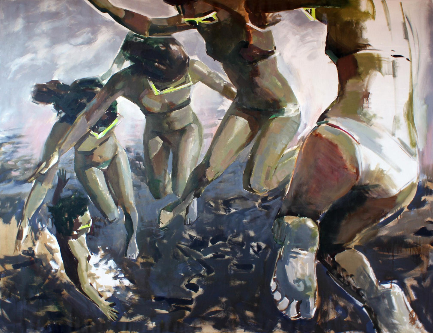 Oil painting Bounce Ed Potapenkov with dynamic figures in earthy tones