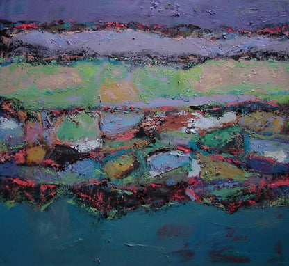 Abstract oil painting When day and night meet in quiet grace by Tetyana Shulyak