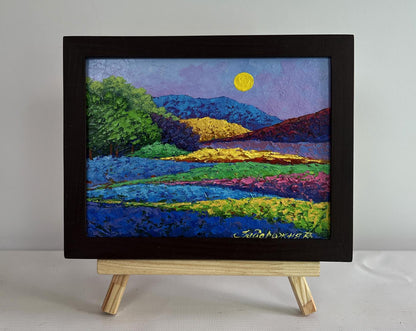 Oil painting Summer flower meadows V. Zadorozhnya vibrant hills under purple sky