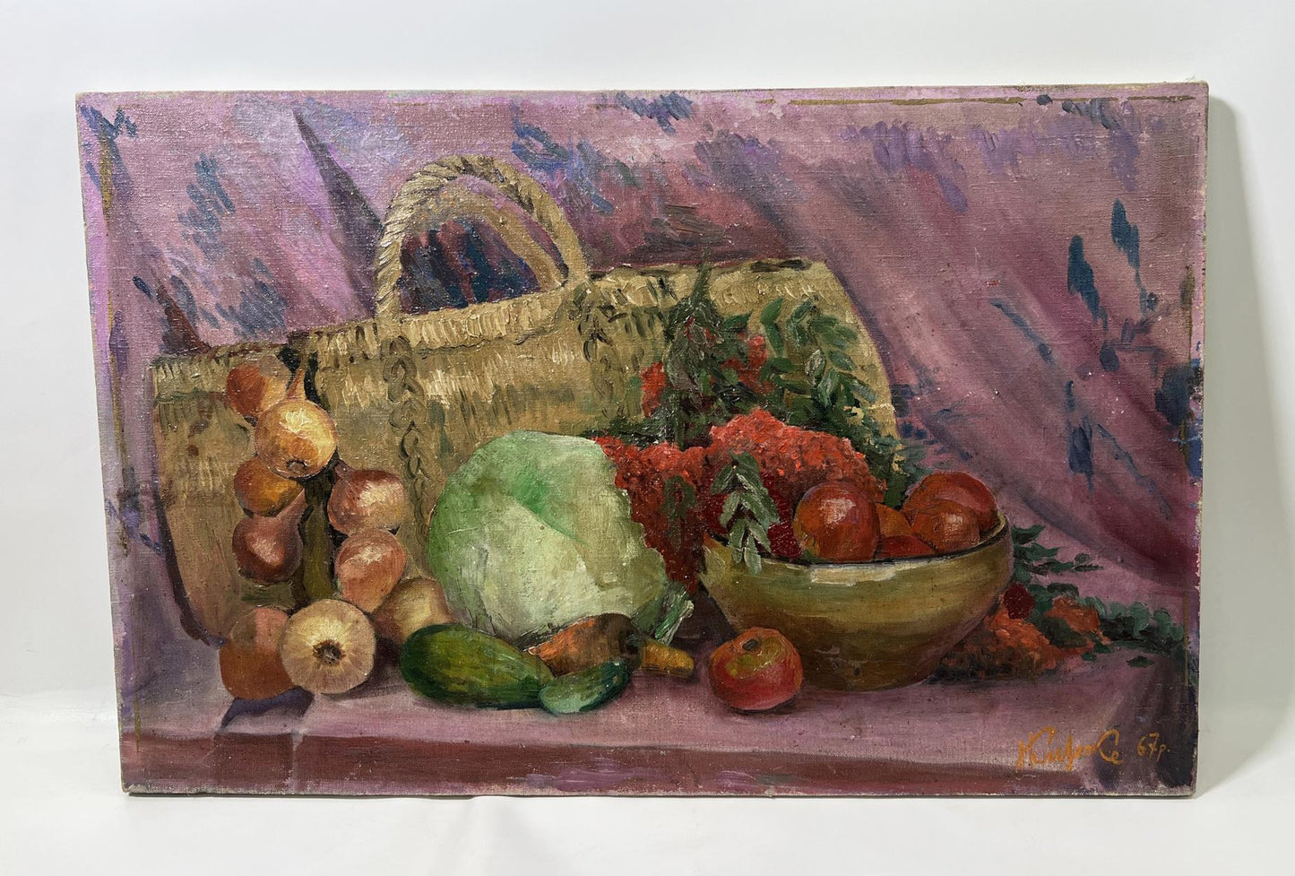 Oil painting The taste of life by Nestor Kizenko rustic basket